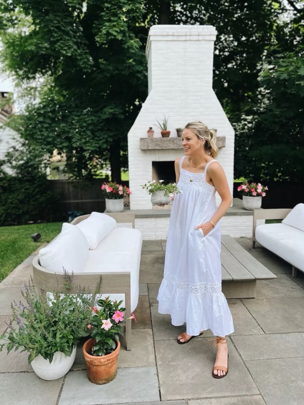 J.Crew Athena White Poplin Maxi Dress Lace Eyelet Cotton Nightgown Bump friendly